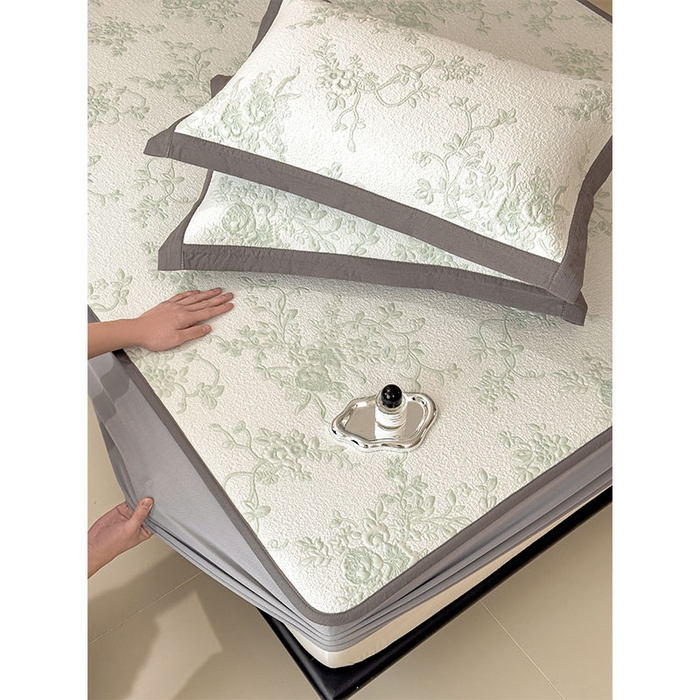 91家纺网 家纺一手货源 找家纺 女子家纺 2026新款夏天A类母婴级凉感值过0.21凉豆豆软席凉席-思琳娜系列 思琳娜-豆绿-床笠款