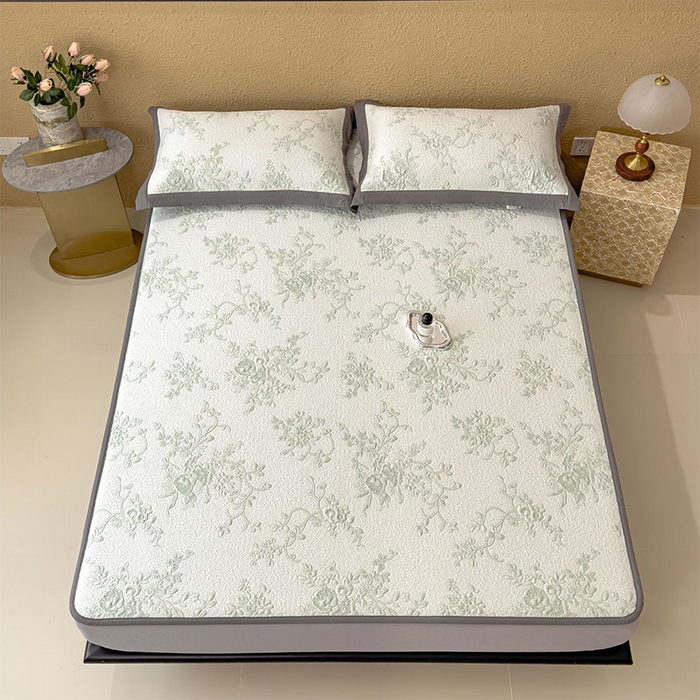 91家纺网 家纺一手货源 找家纺 女子家纺 2026新款夏天A类母婴级凉感值过0.21凉豆豆软席凉席-思琳娜系列 思琳娜-豆绿-床笠款