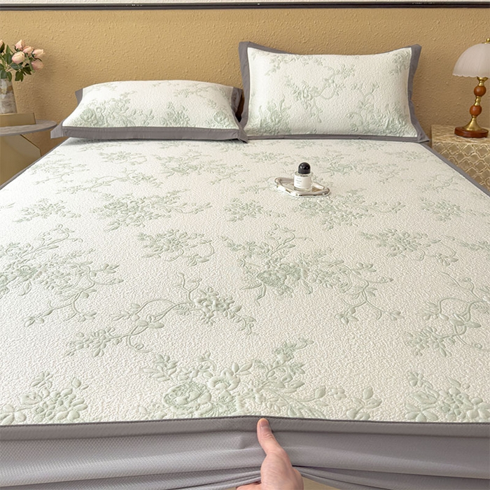 91家纺网 家纺一手货源 找家纺 女子家纺 2026新款夏天A类母婴级凉感值过0.21凉豆豆软席凉席-思琳娜系列 思琳娜-豆绿-床笠款