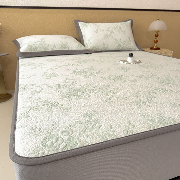 91家纺网 家纺一手货源 找家纺 女子家纺 2026新款夏天A类母婴级凉感值过0.21凉豆豆软席凉席-思琳娜系列 思琳娜-豆绿-床笠款