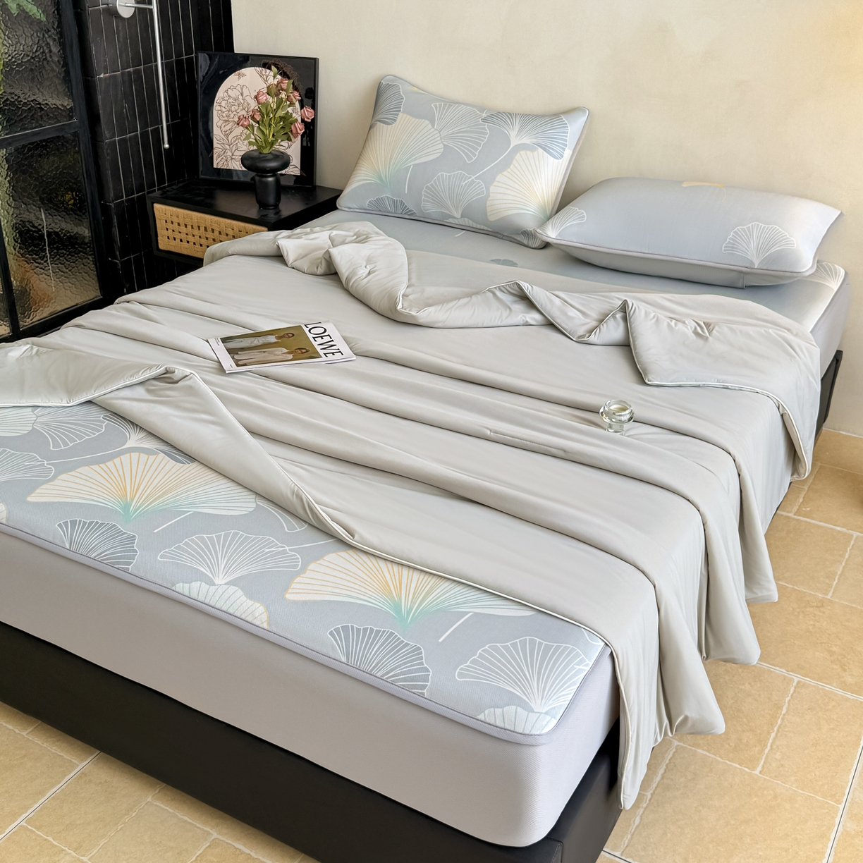 91家纺网 家纺一手货源 找家纺 （总）鑫姿席业 2026新款A类凉感抗菌凉席-银杏叶