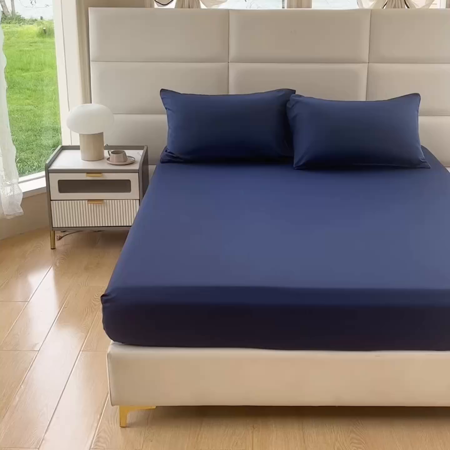 91家纺网 家纺一手货源 找家纺 （总）花伞家居 2026新款高级感简约烫画水洗真丝单床笠床笠单件