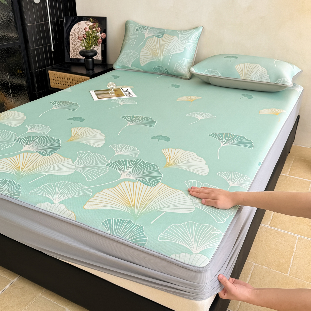 91家纺网 家纺一手货源 找家纺 （总）鑫姿席业 2026新款A类凉感抗菌凉席-银杏叶