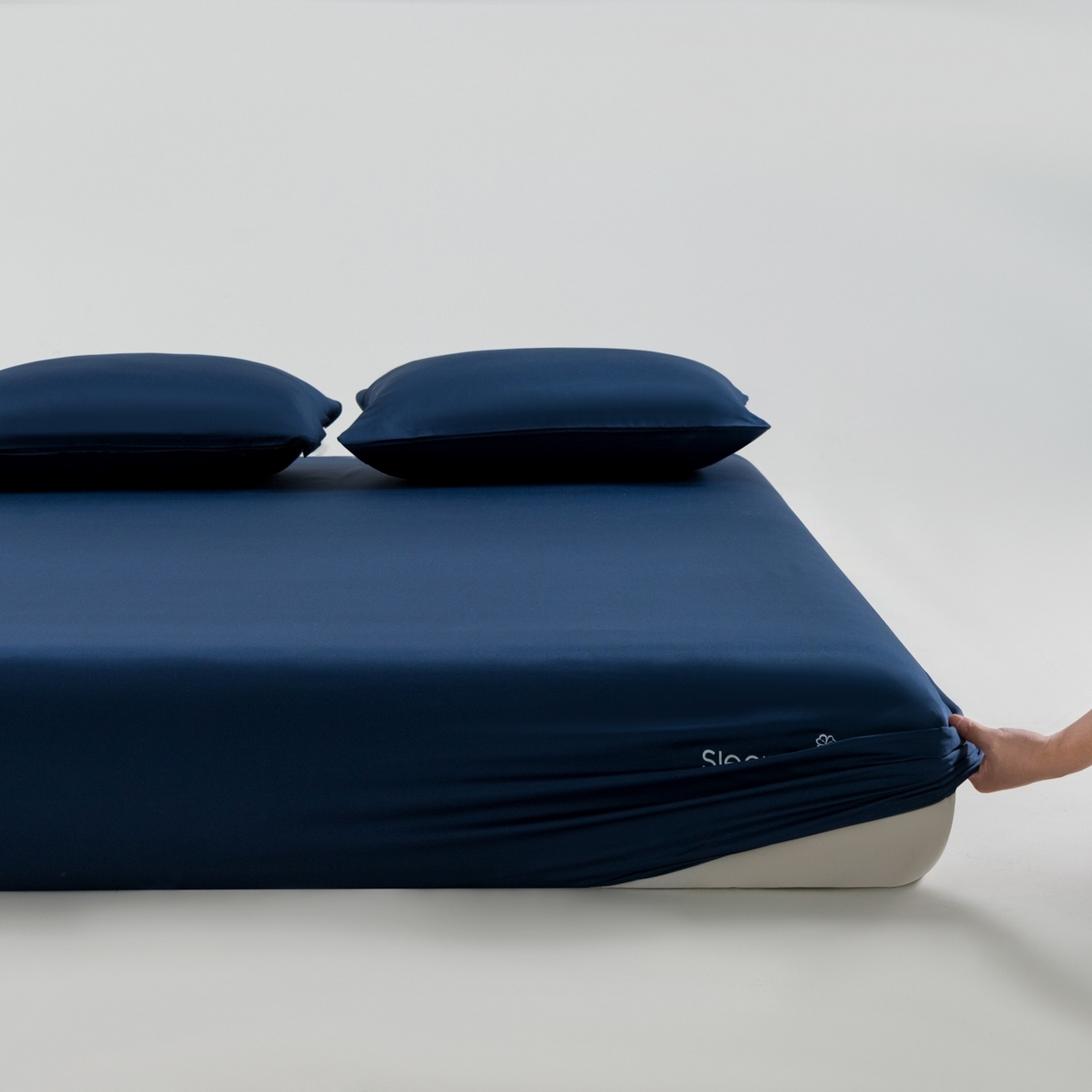 花伞家居 2026新款高级感简约烫画水洗真丝单床笠床笠单件 床笠-静海蓝