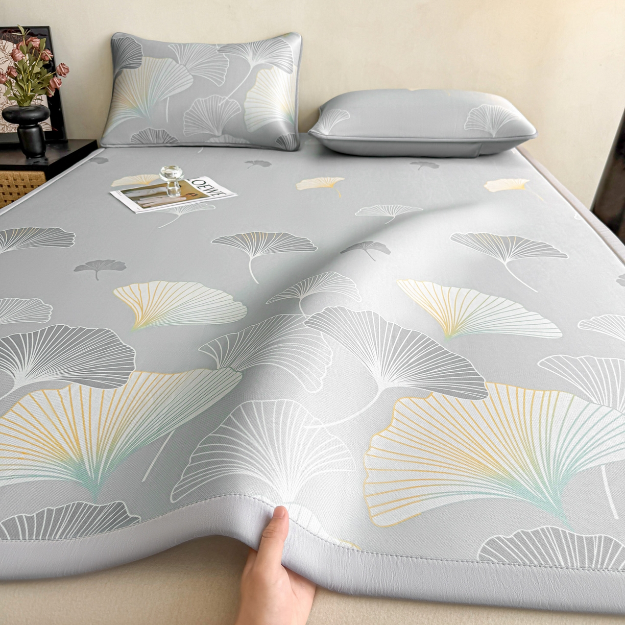 91家纺网 家纺一手货源 找家纺 （总）鑫姿席业 2026新款A类凉感抗菌凉席-银杏叶