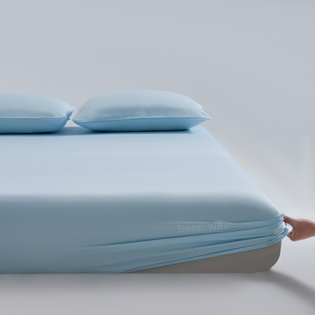 花伞家居 2026新款高级感简约烫画水洗真丝单床笠床笠单件 床笠-浅蓝