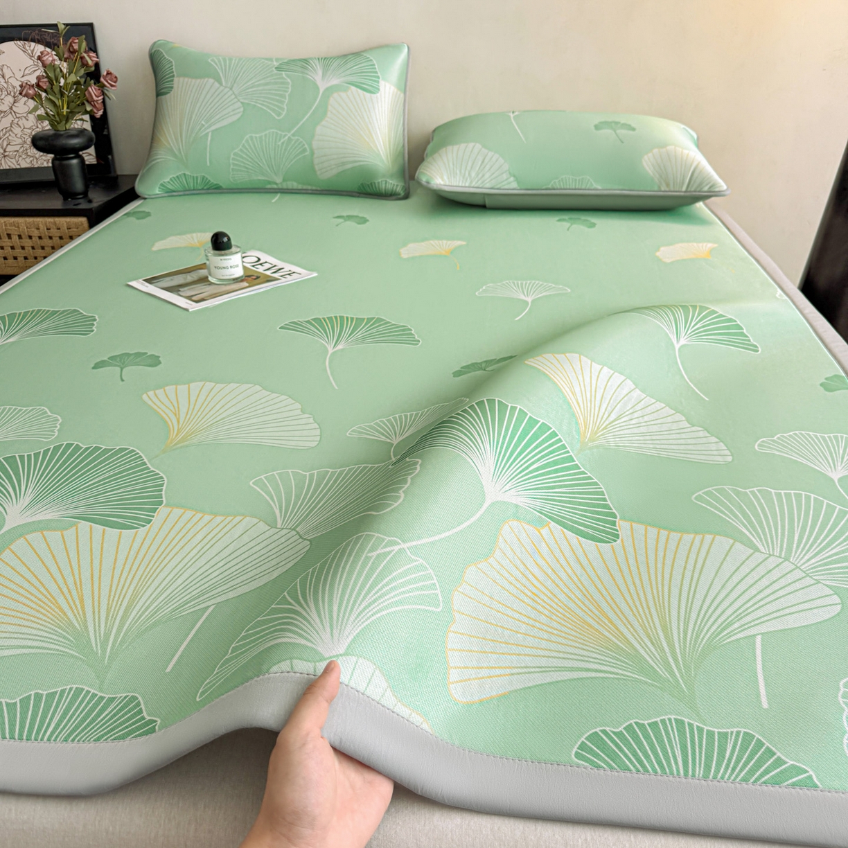 91家纺网 家纺一手货源 找家纺 （总）鑫姿席业 2026新款A类凉感抗菌凉席-银杏叶