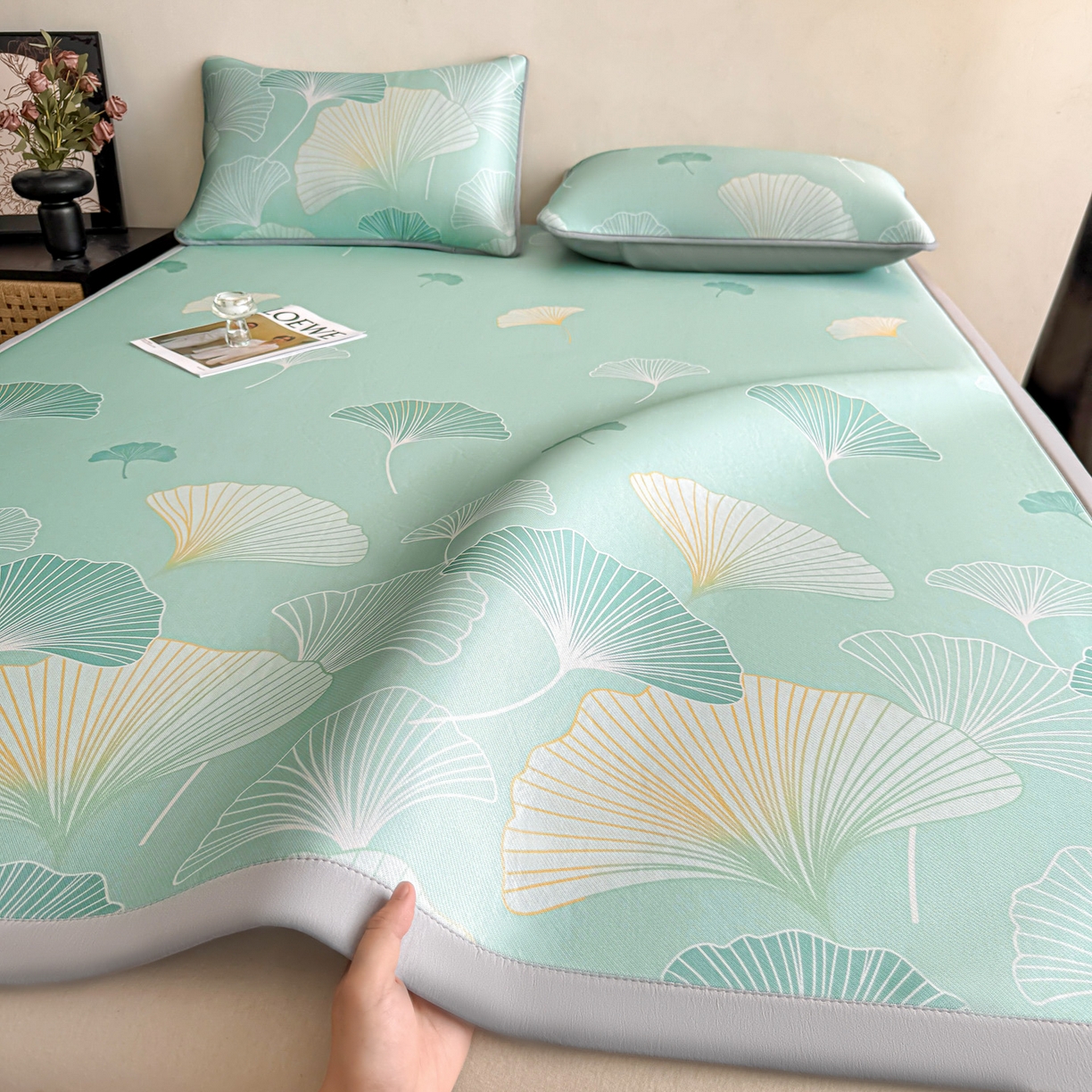 91家纺网 家纺一手货源 找家纺 （总）鑫姿席业 2026新款A类凉感抗菌凉席-银杏叶