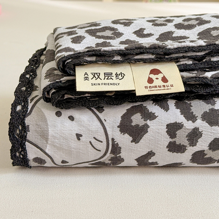 花伞家居 2026新款蕾丝花边款皱皱双层纱单床单床单单件含买家秀 床单-豹纹灰