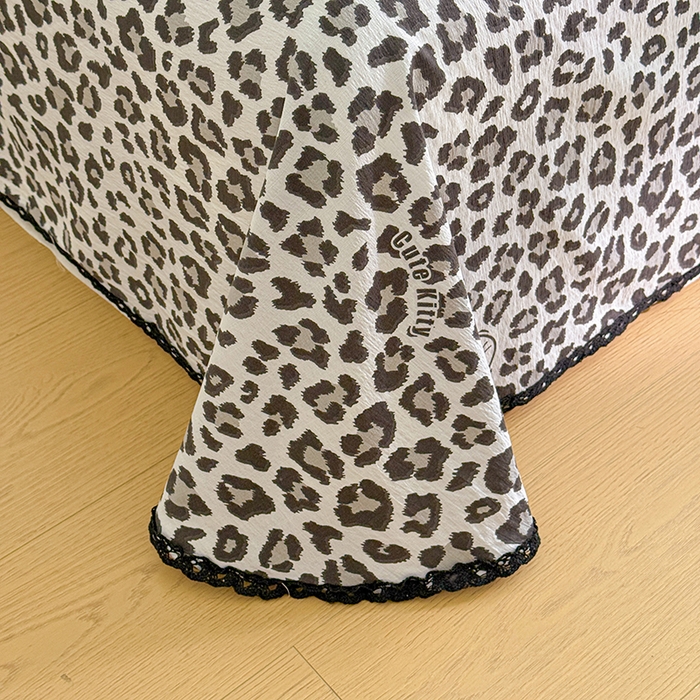 91家纺网 家纺一手货源 找家纺 花伞家居 2026新款蕾丝花边款皱皱双层纱单床单床单单件含买家秀 床单-豹纹灰