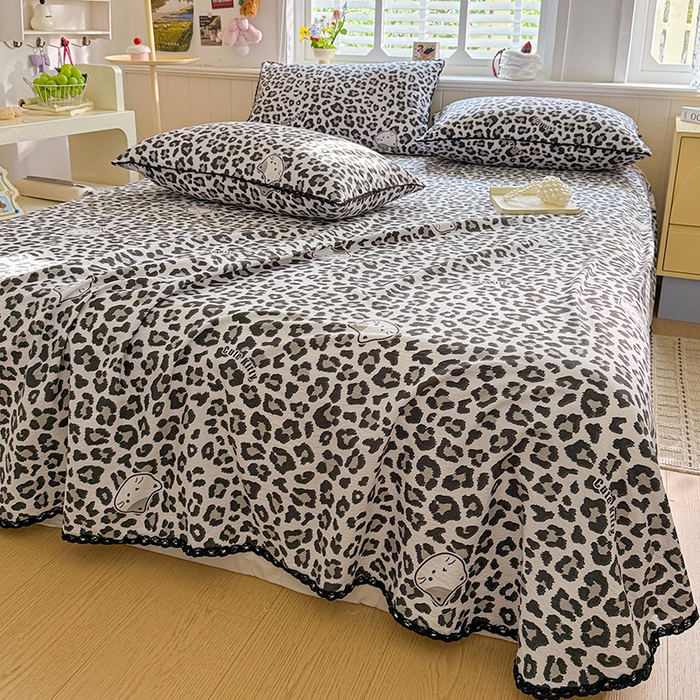 91家纺网 家纺一手货源 找家纺 花伞家居 2026新款蕾丝花边款皱皱双层纱单床单床单单件含买家秀 床单-豹纹灰