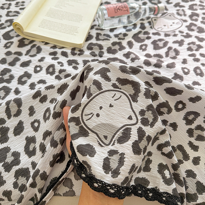 91家纺网 家纺一手货源 找家纺 花伞家居 2026新款蕾丝花边款皱皱双层纱单床单床单单件含买家秀 床单-豹纹灰