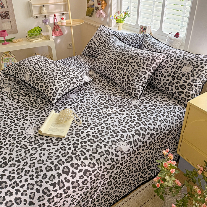 91家纺网 家纺一手货源 找家纺 花伞家居 2026新款蕾丝花边款皱皱双层纱单床单床单单件含买家秀 床单-豹纹灰