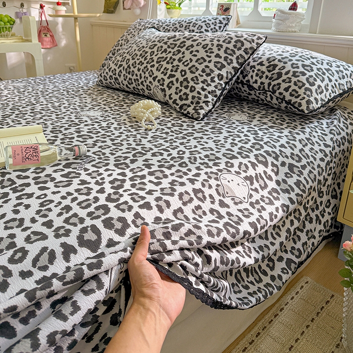 91家纺网 家纺一手货源 找家纺 花伞家居 2026新款蕾丝花边款皱皱双层纱单床单床单单件含买家秀 床单-豹纹灰