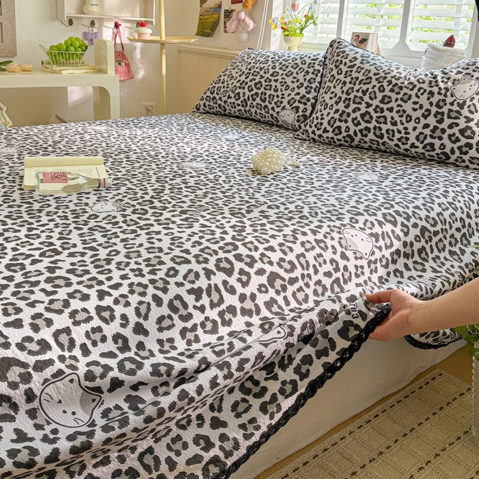 91家纺网 家纺一手货源 找家纺 花伞家居 2026新款蕾丝花边款皱皱双层纱单床单床单单件含买家秀 床单-豹纹灰