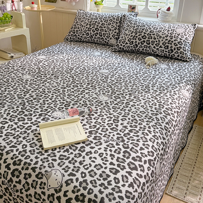 91家纺网 家纺一手货源 找家纺 花伞家居 2026新款蕾丝花边款皱皱双层纱单床单床单单件含买家秀 床单-豹纹灰