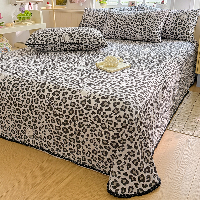 91家纺网 家纺一手货源 找家纺 花伞家居 2026新款蕾丝花边款皱皱双层纱单床单床单单件含买家秀 床单-豹纹灰