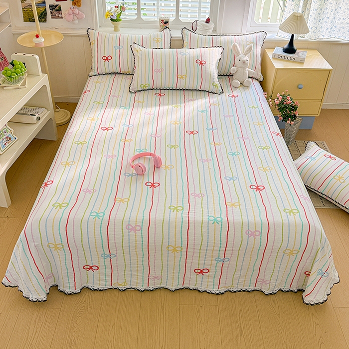 91家纺网 家纺一手货源 找家纺 花伞家居 2026新款蕾丝花边款皱皱双层纱单床单床单单件含买家秀 床单-彩色可爱