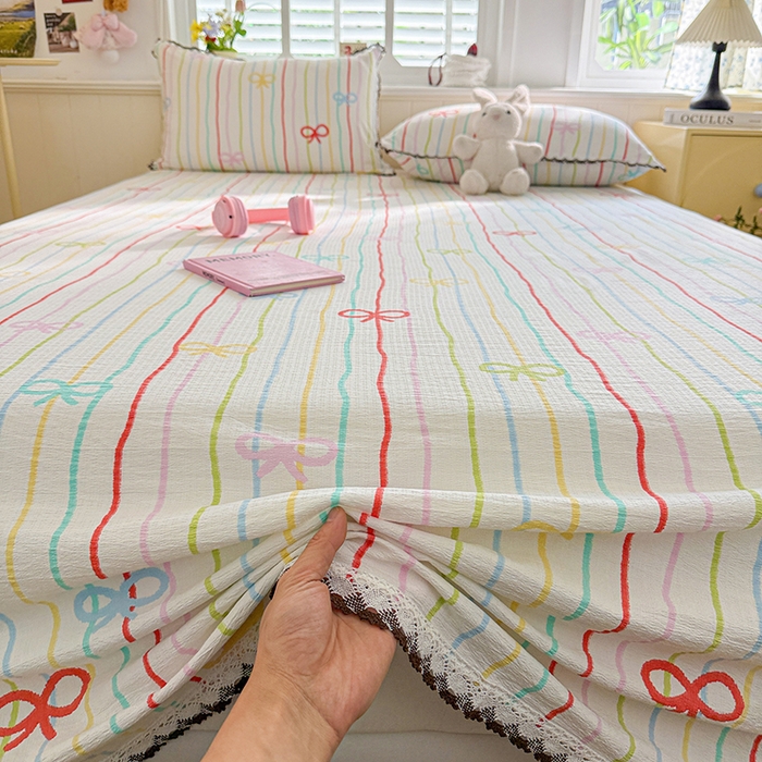 91家纺网 家纺一手货源 找家纺 花伞家居 2026新款蕾丝花边款皱皱双层纱单床单床单单件含买家秀 床单-彩色可爱