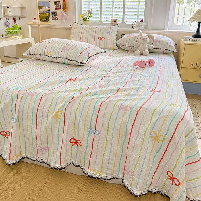 91家纺网 家纺一手货源 找家纺 花伞家居 2026新款蕾丝花边款皱皱双层纱单床单床单单件含买家秀 床单-彩色可爱