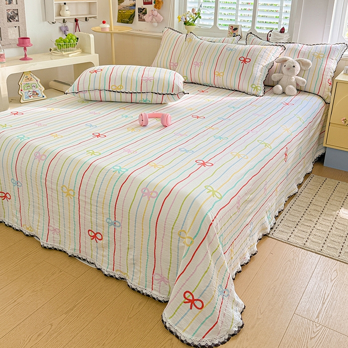 91家纺网 家纺一手货源 找家纺 花伞家居 2026新款蕾丝花边款皱皱双层纱单床单床单单件含买家秀 床单-彩色可爱