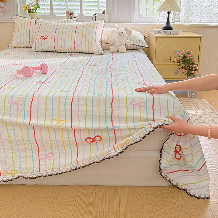 91家纺网 家纺一手货源 找家纺 花伞家居 2026新款蕾丝花边款皱皱双层纱单床单床单单件含买家秀 床单-彩色可爱