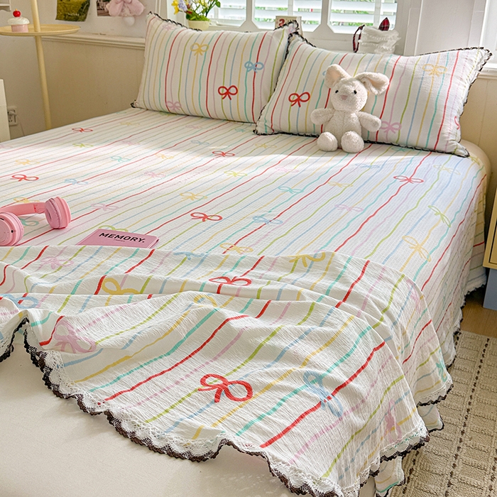 91家纺网 家纺一手货源 找家纺 花伞家居 2026新款蕾丝花边款皱皱双层纱单床单床单单件含买家秀 床单-彩色可爱