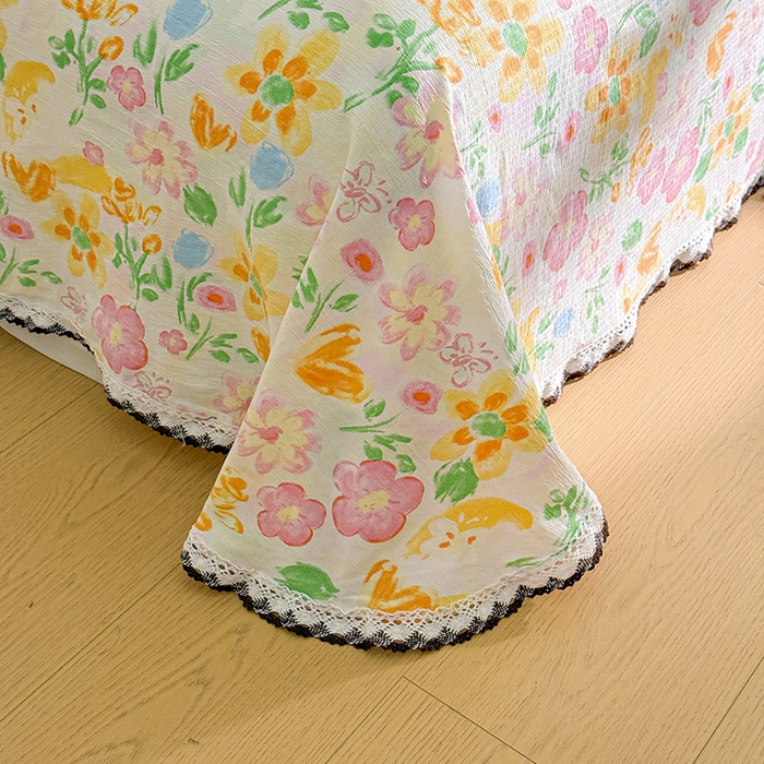 91家纺网 家纺一手货源 找家纺 花伞家居 2026新款蕾丝花边款皱皱双层纱单床单床单单件含买家秀 床单-风传花信