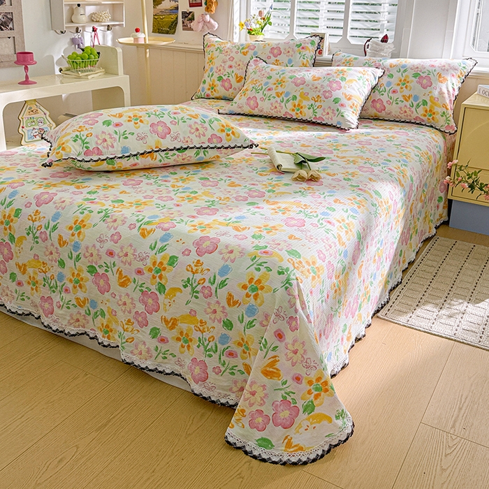 91家纺网 家纺一手货源 找家纺 花伞家居 2026新款蕾丝花边款皱皱双层纱单床单床单单件含买家秀 床单-风传花信