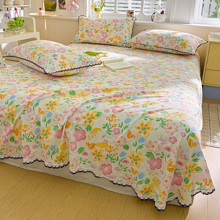 91家纺网 家纺一手货源 找家纺 花伞家居 2026新款蕾丝花边款皱皱双层纱单床单床单单件含买家秀 床单-风传花信