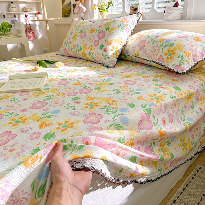 91家纺网 家纺一手货源 找家纺 花伞家居 2026新款蕾丝花边款皱皱双层纱单床单床单单件含买家秀 床单-风传花信