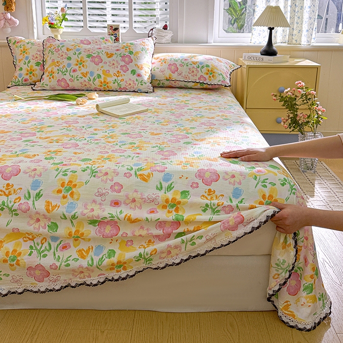 91家纺网 家纺一手货源 找家纺 花伞家居 2026新款蕾丝花边款皱皱双层纱单床单床单单件含买家秀 床单-风传花信