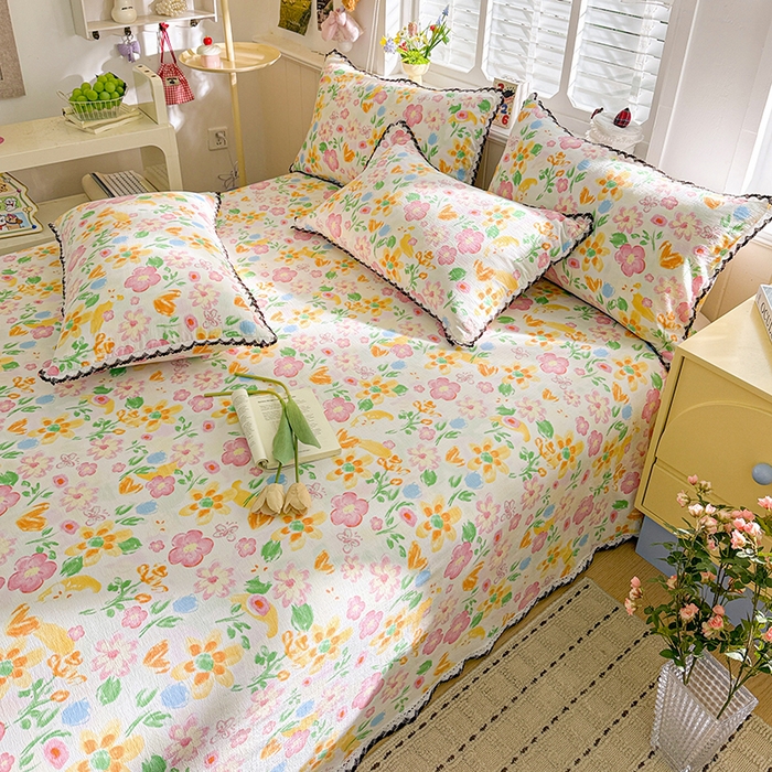 91家纺网 家纺一手货源 找家纺 花伞家居 2026新款蕾丝花边款皱皱双层纱单床单床单单件含买家秀 床单-风传花信