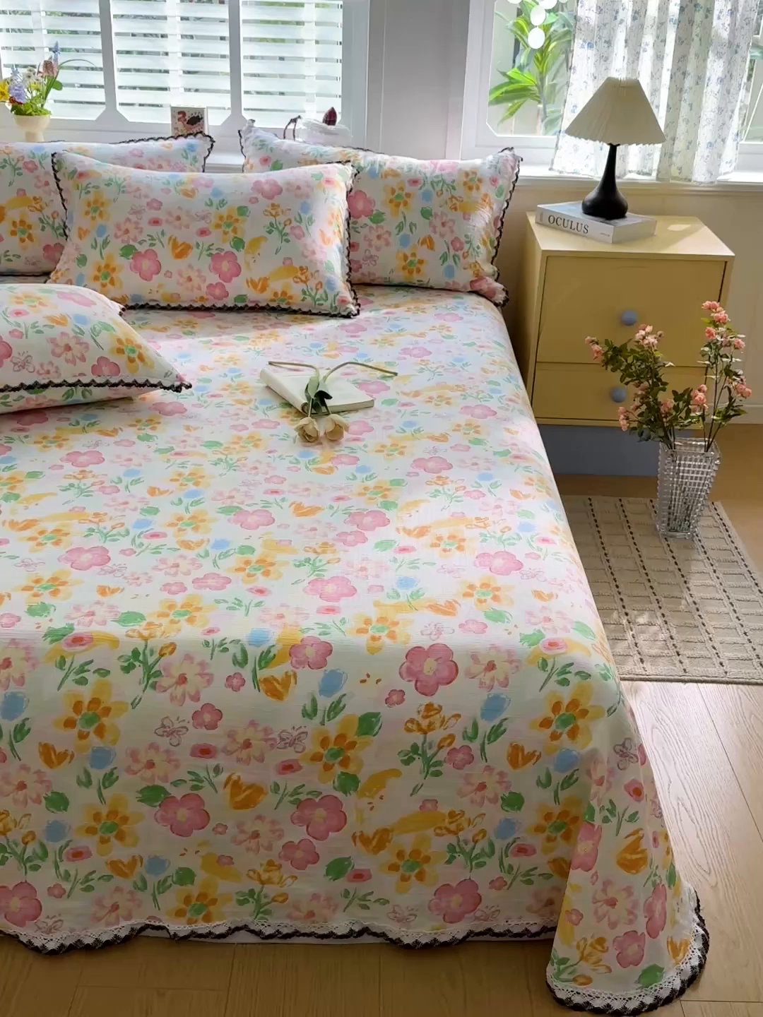 91家纺网 家纺一手货源 找家纺 花伞家居 2026新款蕾丝花边款皱皱双层纱单床单床单单件含买家秀 床单-风传花信