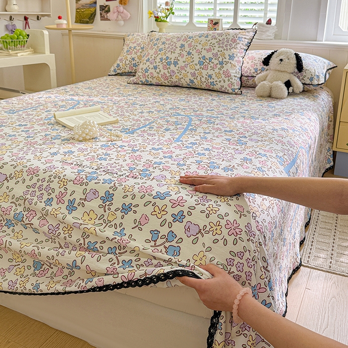 91家纺网 家纺一手货源 找家纺 花伞家居 2026新款蕾丝花边款皱皱双层纱单床单床单单件含买家秀 床单-美丽花园