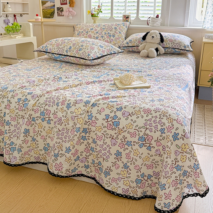 91家纺网 家纺一手货源 找家纺 花伞家居 2026新款蕾丝花边款皱皱双层纱单床单床单单件含买家秀 床单-美丽花园