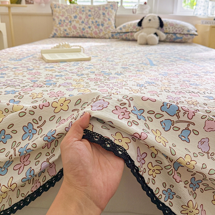 91家纺网 家纺一手货源 找家纺 花伞家居 2026新款蕾丝花边款皱皱双层纱单床单床单单件含买家秀 床单-美丽花园