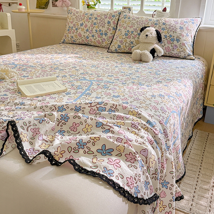 91家纺网 家纺一手货源 找家纺 花伞家居 2026新款蕾丝花边款皱皱双层纱单床单床单单件含买家秀 床单-美丽花园