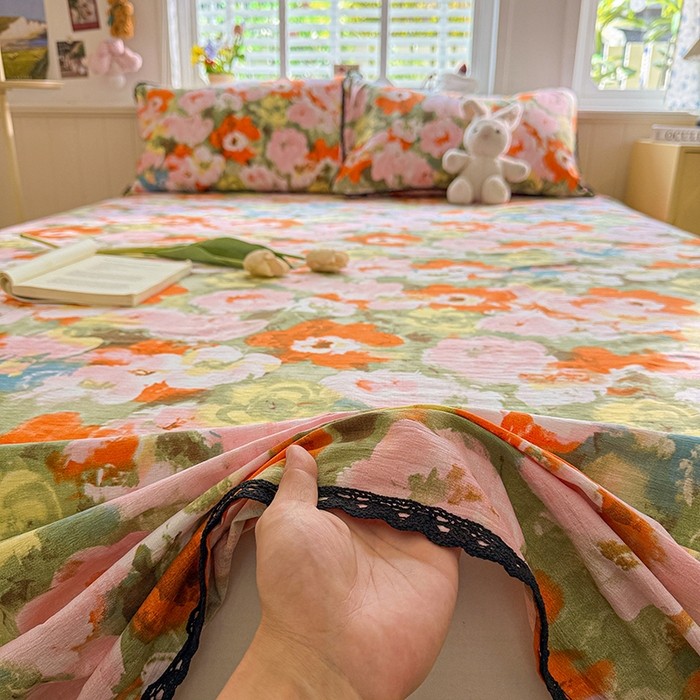 91家纺网 家纺一手货源 找家纺 花伞家居 2026新款蕾丝花边款皱皱双层纱单床单床单单件含买家秀 床单-热情绚烂