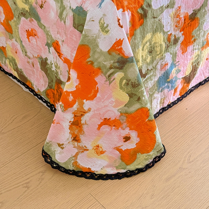 91家纺网 家纺一手货源 找家纺 花伞家居 2026新款蕾丝花边款皱皱双层纱单床单床单单件含买家秀 床单-热情绚烂