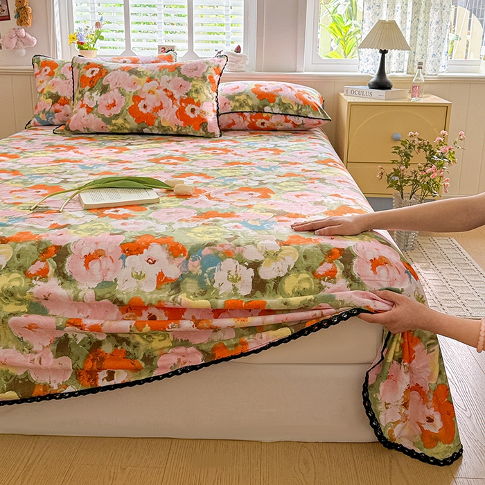 91家纺网 家纺一手货源 找家纺 花伞家居 2026新款蕾丝花边款皱皱双层纱单床单床单单件含买家秀 床单-热情绚烂