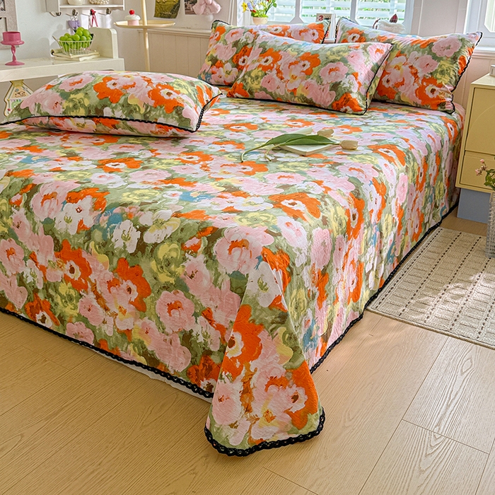 91家纺网 家纺一手货源 找家纺 花伞家居 2026新款蕾丝花边款皱皱双层纱单床单床单单件含买家秀 床单-热情绚烂