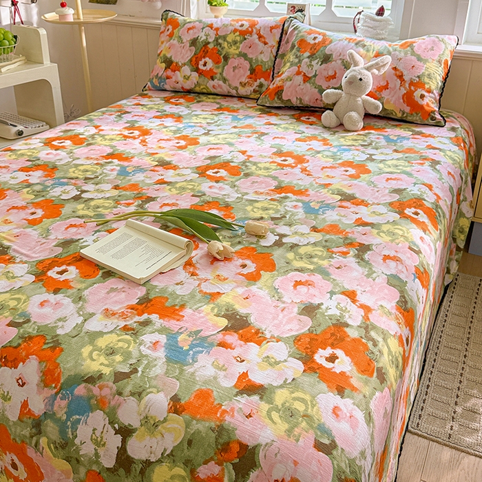 91家纺网 家纺一手货源 找家纺 花伞家居 2026新款蕾丝花边款皱皱双层纱单床单床单单件含买家秀 床单-热情绚烂