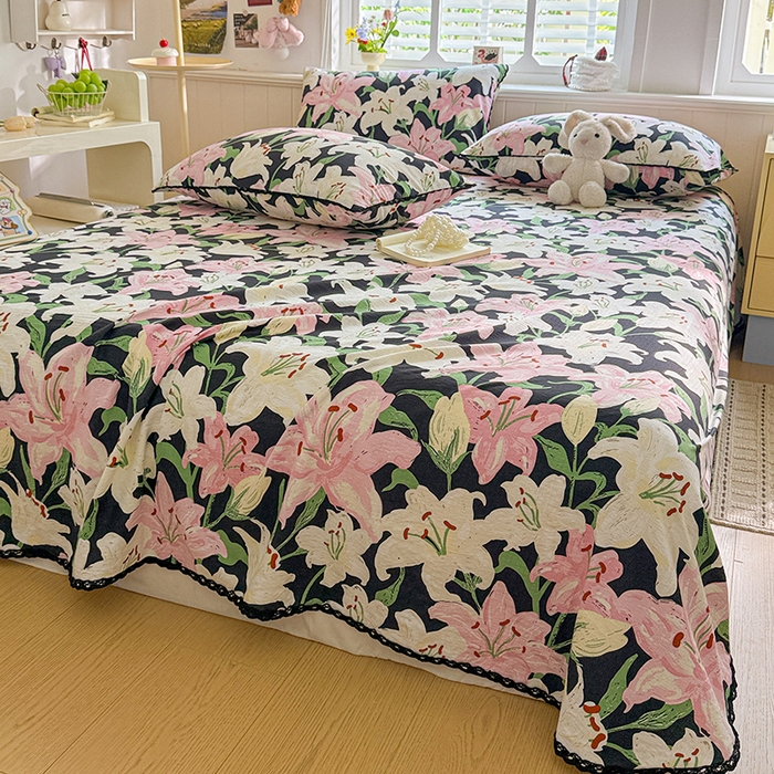 91家纺网 家纺一手货源 找家纺 花伞家居 2026新款蕾丝花边款皱皱双层纱单床单床单单件含买家秀 床单-盛开粉