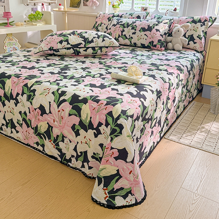 91家纺网 家纺一手货源 找家纺 花伞家居 2026新款蕾丝花边款皱皱双层纱单床单床单单件含买家秀 床单-盛开粉