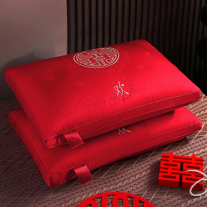 91家纺网 家纺一手货源 找家纺 贤内助家纺 2026新款全棉刺绣婚庆枕羽丝枕护肩枕枕头枕芯系列-锦绣良缘 锦绣欢喜