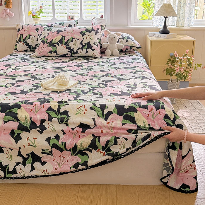 91家纺网 家纺一手货源 找家纺 花伞家居 2026新款蕾丝花边款皱皱双层纱单床单床单单件含买家秀 床单-盛开粉