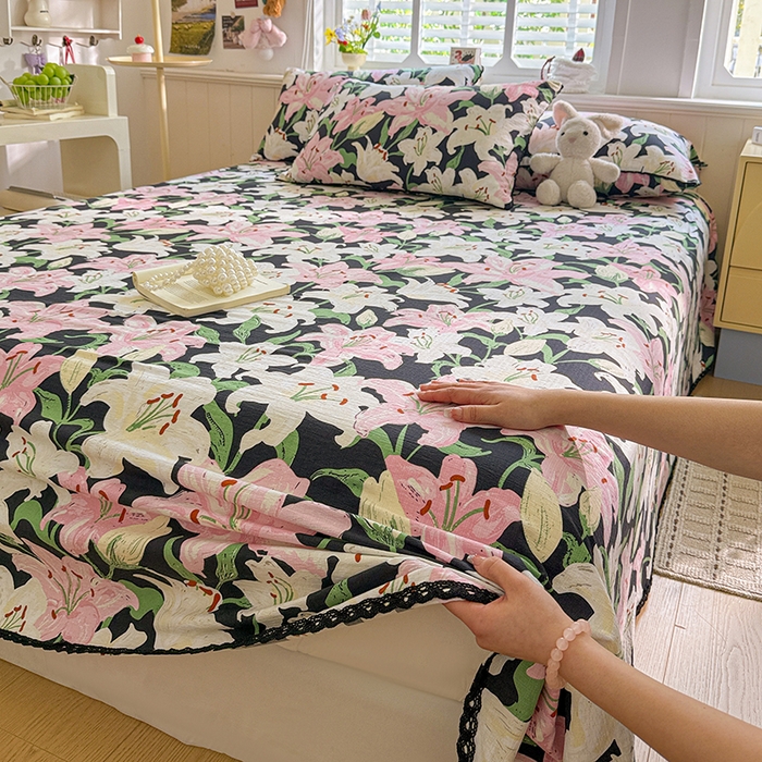 91家纺网 家纺一手货源 找家纺 花伞家居 2026新款蕾丝花边款皱皱双层纱单床单床单单件含买家秀 床单-盛开粉