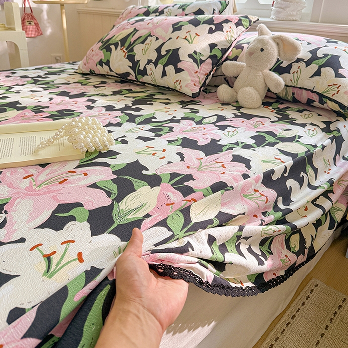 91家纺网 家纺一手货源 找家纺 花伞家居 2026新款蕾丝花边款皱皱双层纱单床单床单单件含买家秀 床单-盛开粉