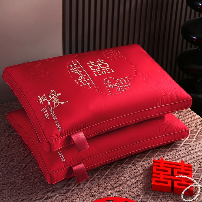 91家纺网 家纺一手货源 找家纺 贤内助家纺 2026新款全棉刺绣婚庆枕羽丝枕护肩枕枕头枕芯系列-锦绣良缘 锦绣相爱百年